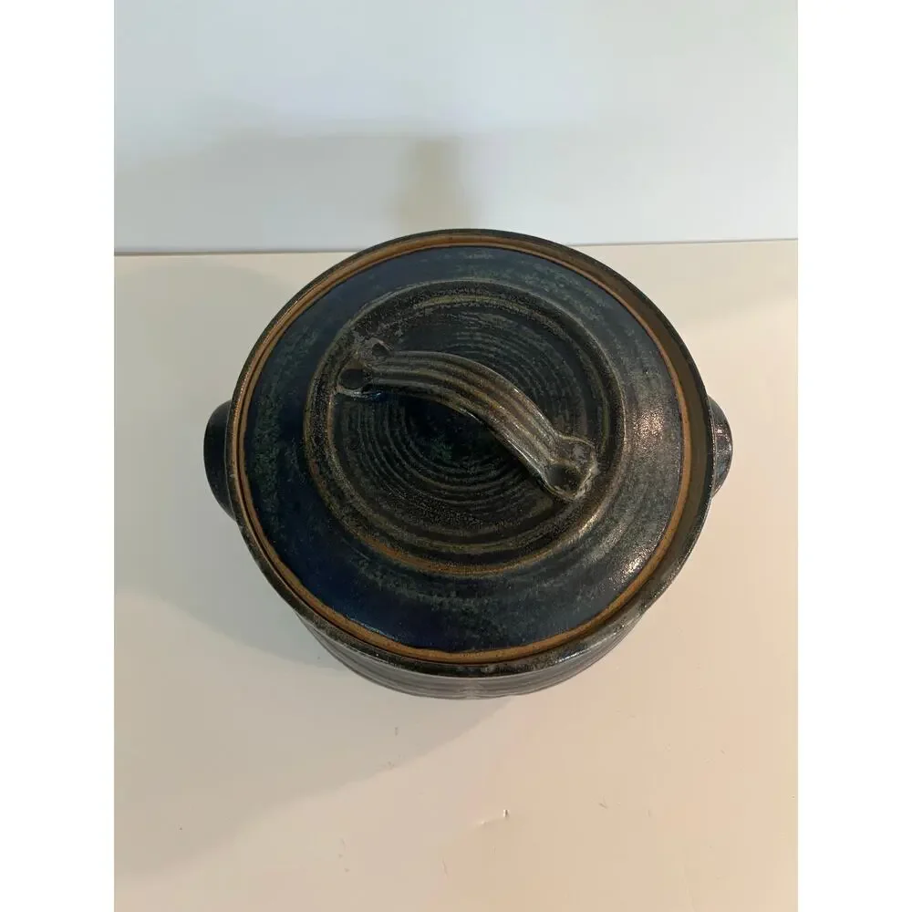 Rare Vintage Richard Sanderson Toad Hill Pottery NH Casserole Pot w Lid Blue JL